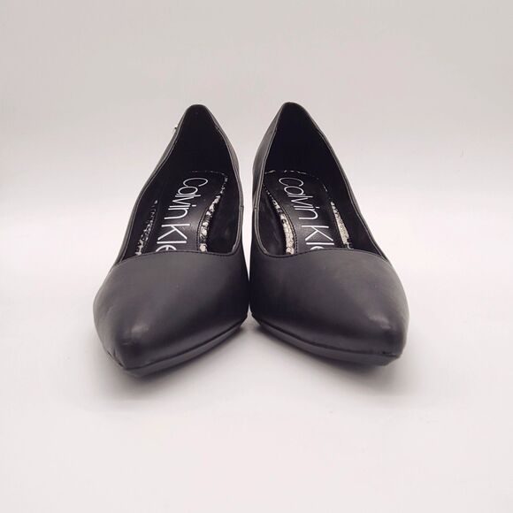Calvin Klein NEW Eviti Black Leather Snakeskin 3.5" Block Heels Size 6.5 M - Picture 4 of 8
